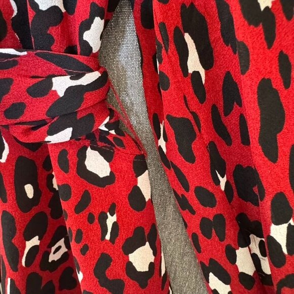 A.L.C. Michaela 100% Silk Red Cheetah Print Ballon Sleeve True Wrap Mini Dress - Picture 6 of 17